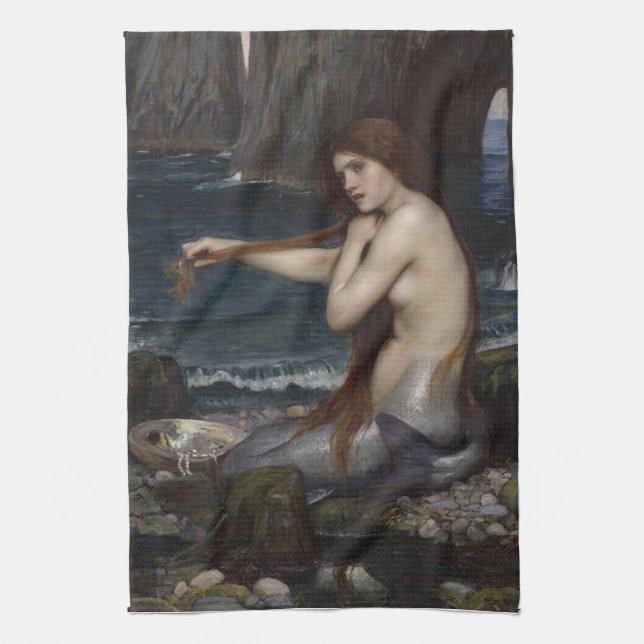 En Sjöjungfru av John William Waterhouse Kökshandduk (Vertikal)