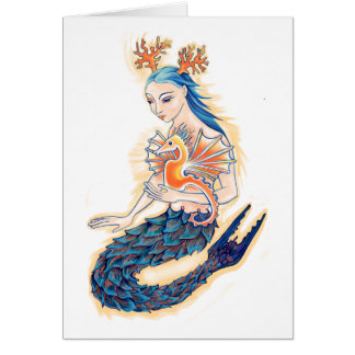 En sjöjungfru och henne havshäst hälsningskort