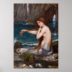 En sjöjungfru vid liten John William Waterhouse Poster
