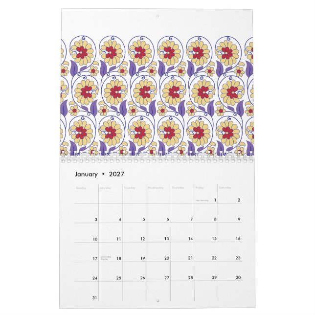 En sjudande design med gult och orange kalender (Jan 2027)