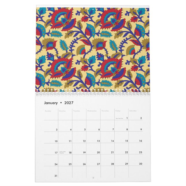 En sjudande konst av textilmaterial, biet, med fet kalender (Jan 2027)