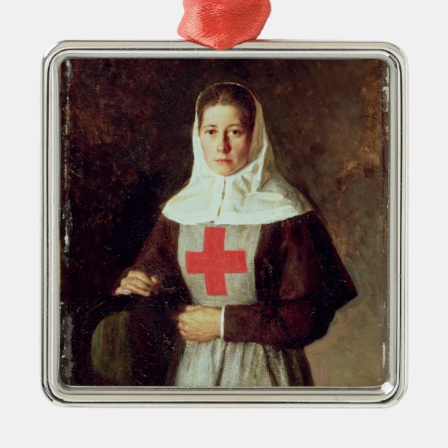 En sjuksköterska, 1886 julgransprydnad metall (Framsidan)