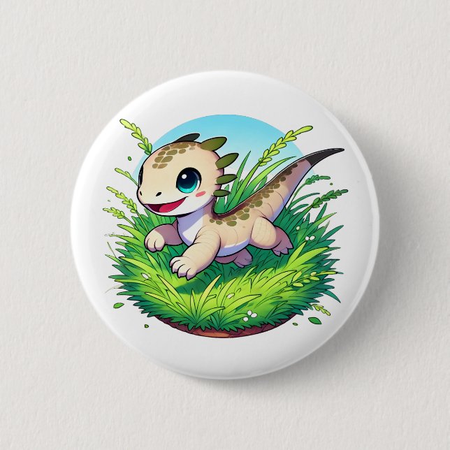 En skadlig ödla som går genom fält knapp (Framsida)