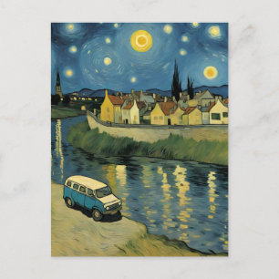 En skåpbil nere vid floden Van Gogh-parodi Vykort