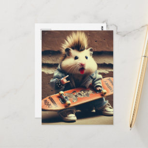 En skateboardåkande punkrockhamster retro vykort