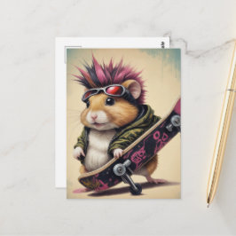En skateboarding Punk Hamster Retro Vykort