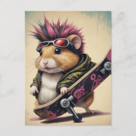 En skateboarding Punk Hamster Retro Vykort