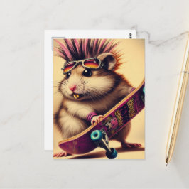 En skateboarding Punk Hamster Retro Vykort