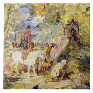 En skissa för "skogvaktare som förföljer hjortar kakelplatta