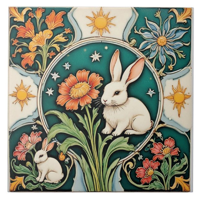 En skiva med två harar kakelplatta (Framsidan)