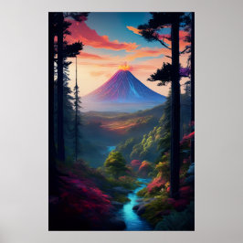 En skog Kant som står inför Mighty Volcano Poster