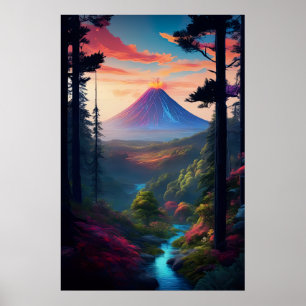 En skog Kant som står inför Mighty Volcano Poster