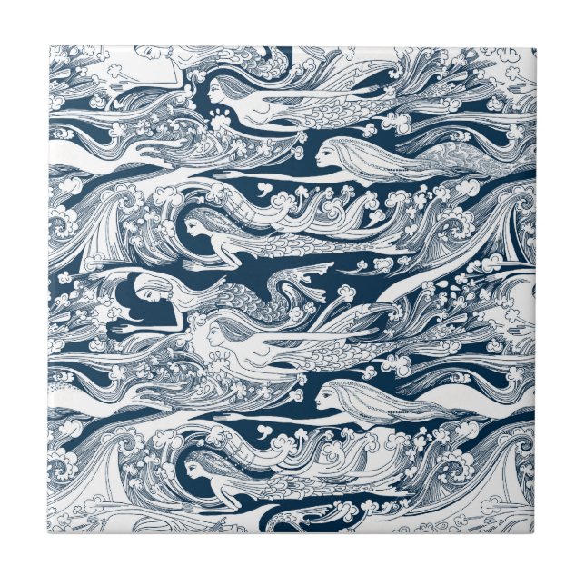 En skola av sjöjungfrusimman by kakelplatta (Framsidan)