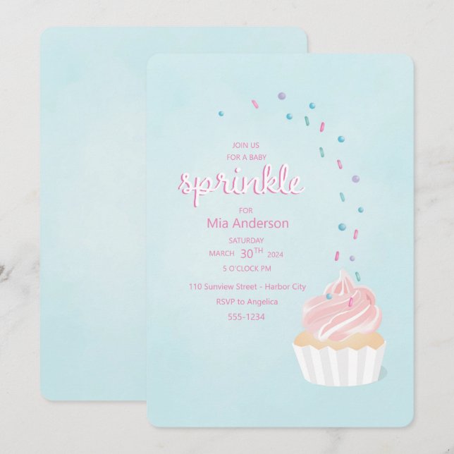 En skrynklingsinbjudan till baby med cupkaka inbjudningar (Fram/baksida)