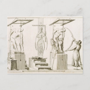 En skulptör studio, c.1800 (gravyr) vykort