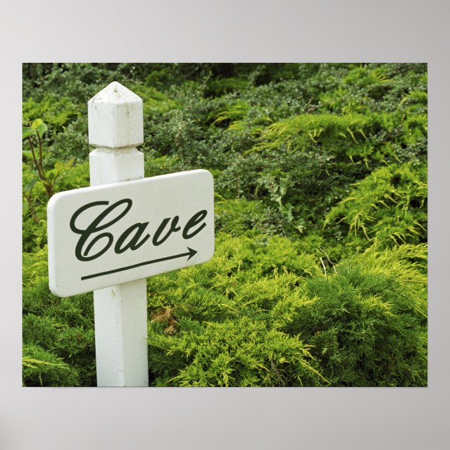 En skylt som pekar mot vinkällaren (Cave) i (Framsidan)