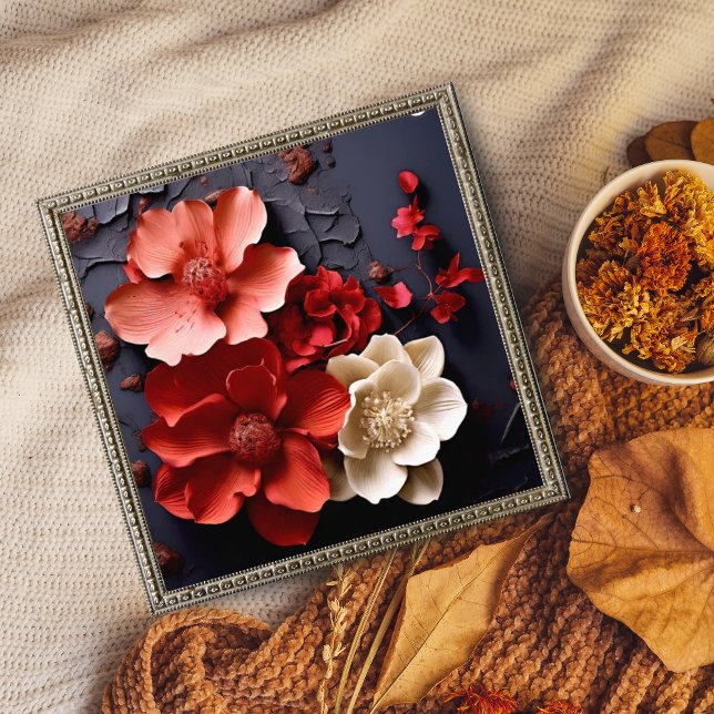 En slående Bouquet av Röda och vita blommor Fototryck (Skapare uppladdad)