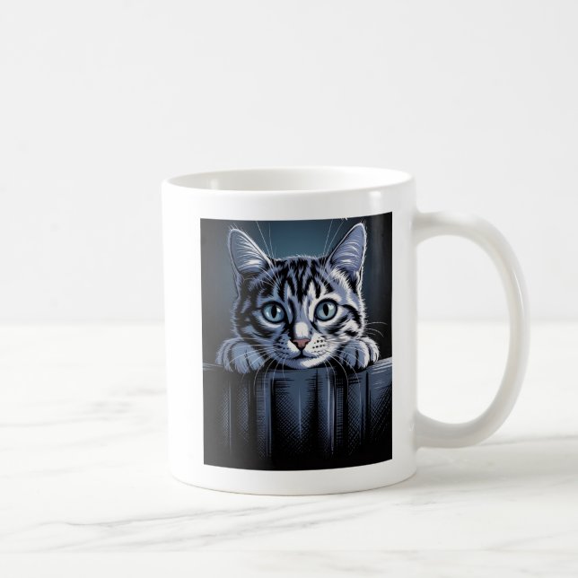 En Slående Kattillustration – Djärv Konstnärlig Ka Kaffemugg (Höger)