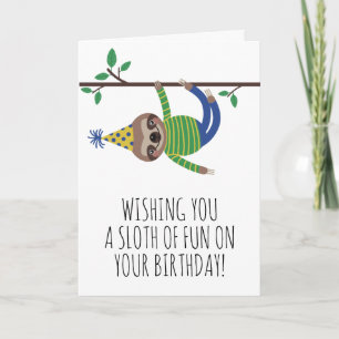 En Sloth of Roligt Grönt Sloth Birthday Kort