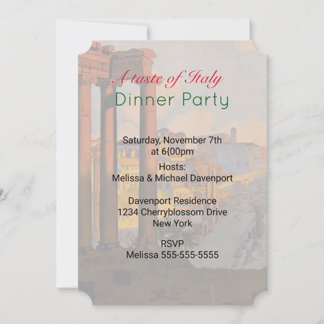 En smaktråd av Italien Middag Party Inbjudan (Framsida)