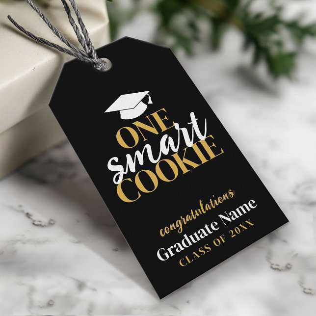 En smart cookie - Modern Black Guld Studenten Presentetikett (Custom Graduation Gift Tag - Modern Black and Gold Design)