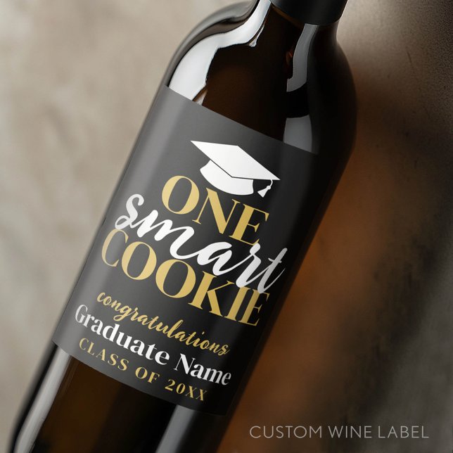 En smart cookie - Modern Black Guld Studenten Vinflaska Etikett (Custom Graduation Wine Label - Celebrate the Graduate!)