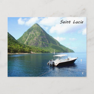 En snabbbåt framför Pitons i Saint Lucia Vykort