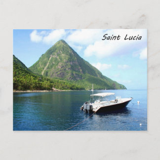 En snabbbåt framför Pitons i Saint Lucia Vykort