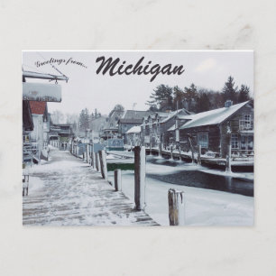 En snödag i Leland Michigan USA Vykort