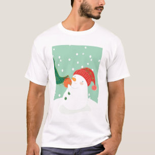 En snögubbe som hänger en prydnad på ett träd t-shirt