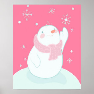 En snögubbe som ner för en fallande snowflake poster