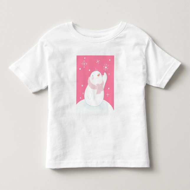 En snögubbe som ner för en fallande snowflake tee (Framsida)