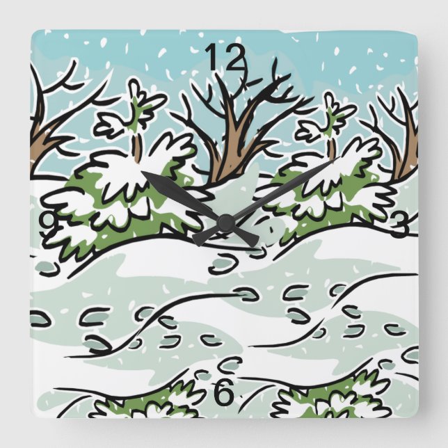 En snöig skog - fyrkantig klocka (Framsida)