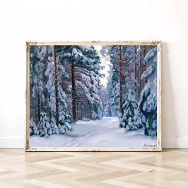 En snöig stig i skogen poster