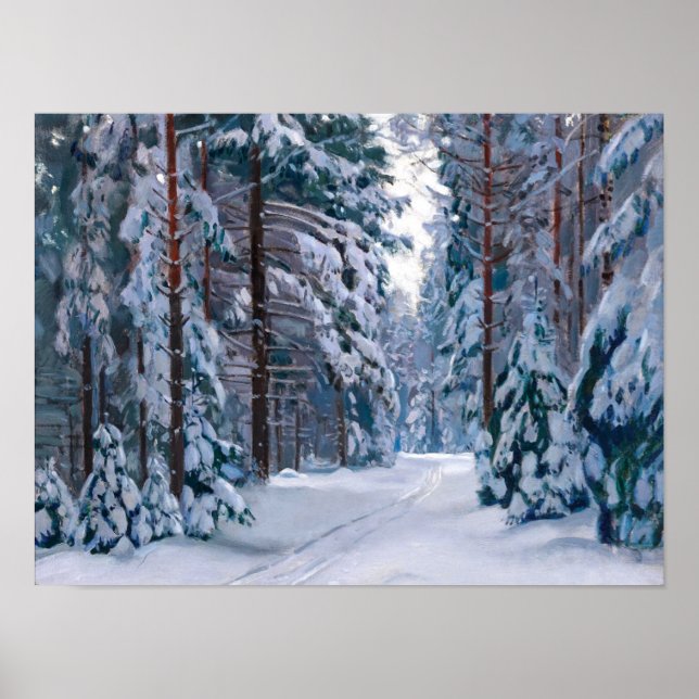 En snöig stig i skogen poster (Framsidan)