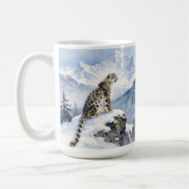 En snöleopard på snötäckt topp kaffemugg