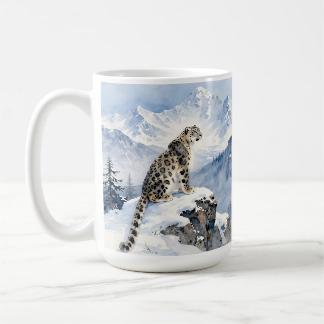 En snöleopard på snötäckt topp kaffemugg (Vänster)