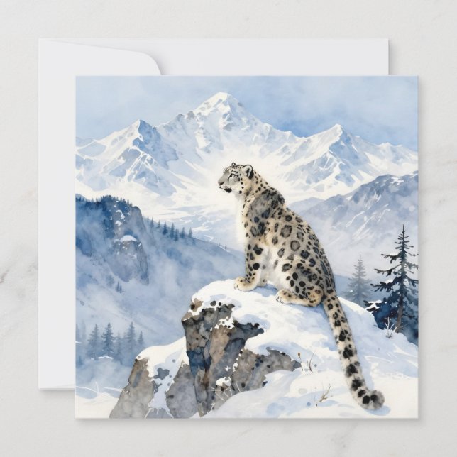 En snöleopard på snötäckt topp kort (Framsida)