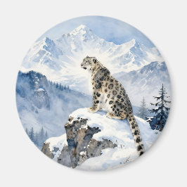 En snöleopard på snötäckt topp magnet