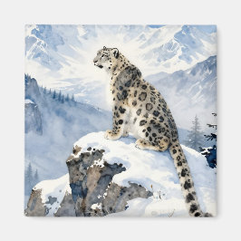 En snöleopard på snötäckt topp magnet