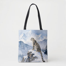 En snöleopard på snötäckt topp tygkasse