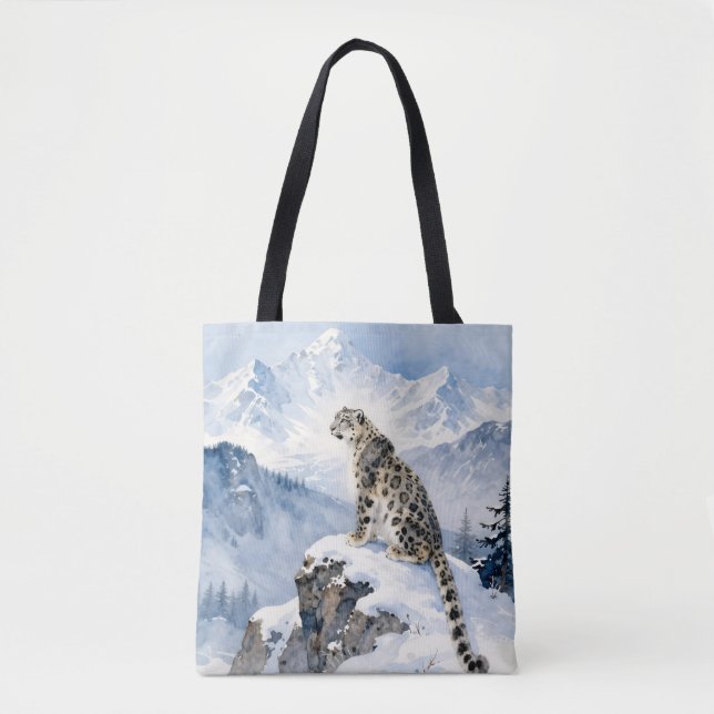 En snöleopard på snötäckt topp tygkasse (Framsida)