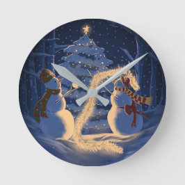 En snömannajul rund klocka