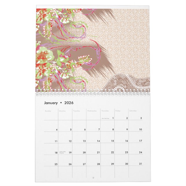 En sofistikerad blommigt arrangemang med ornate de kalender (Jan 2026)