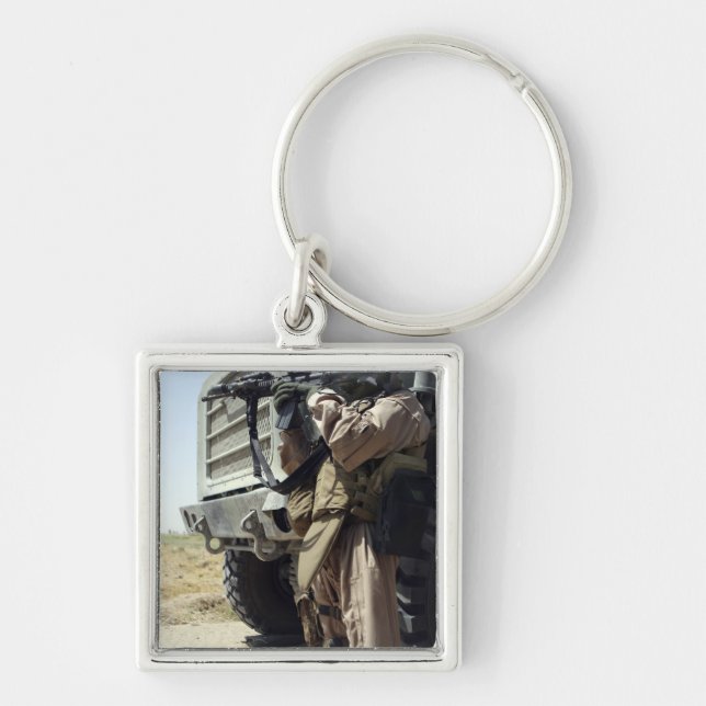 En soldat ger marinsäkerhet fyrkantig silverfärgad nyckelring (Framsidan)