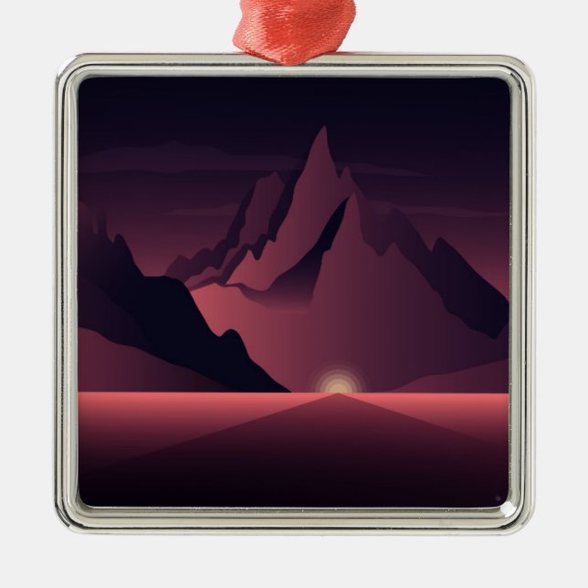 En solnedgång i bergsområden julgransprydnad metall (Framsidan)