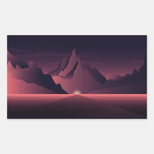 En solnedgång i bergsområden rektangulärt klistermärke (Framsida)