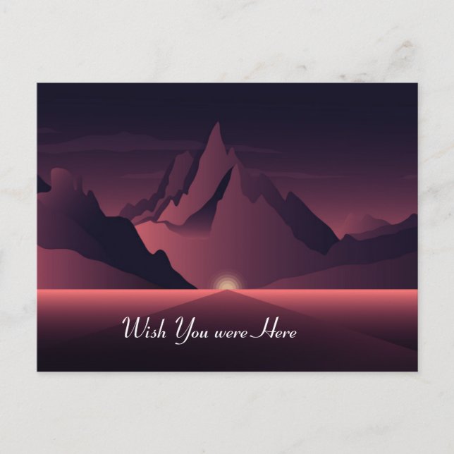 En solnedgång i bergsområden vykort (Framsida)