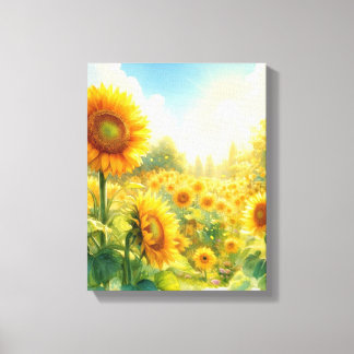 En solros trädgård väggkonst - inslagen canvas