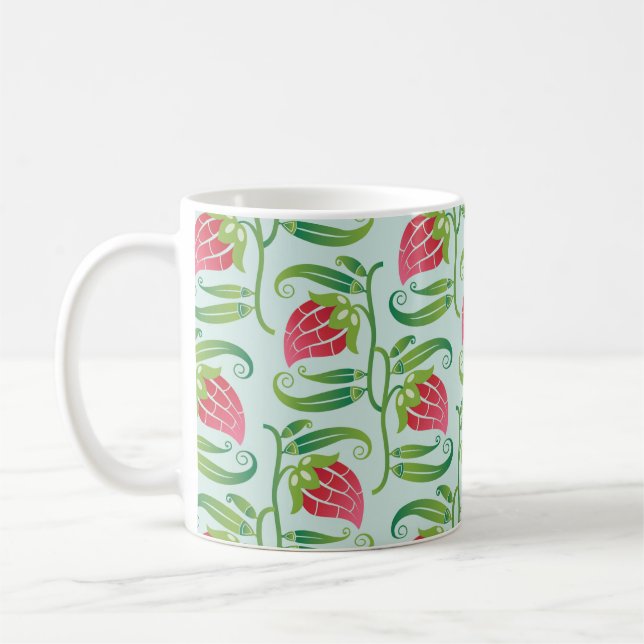 en sömlös mönster med jordgubbar  kaffemugg (Vänster)